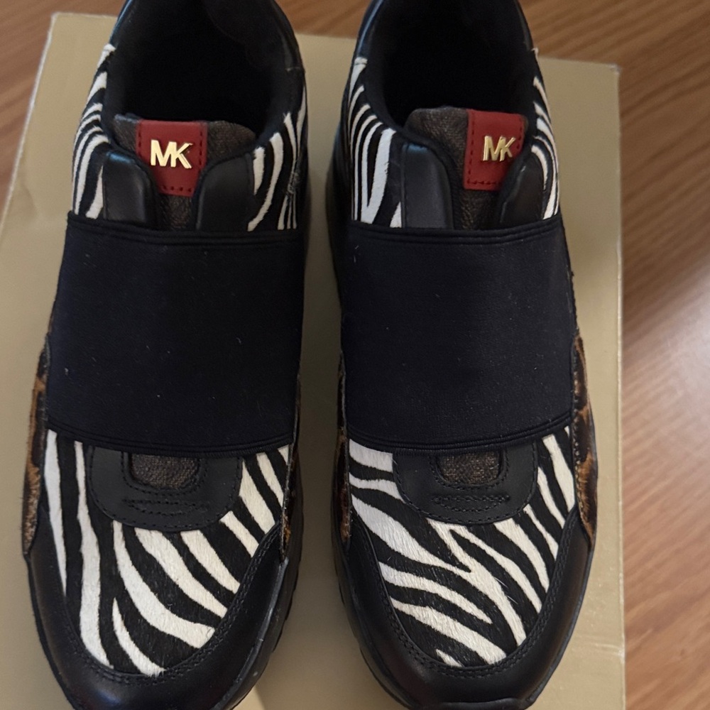 Michael Kors Black and White Hair-calf Cosmo Slip on  Sneakers Shoes